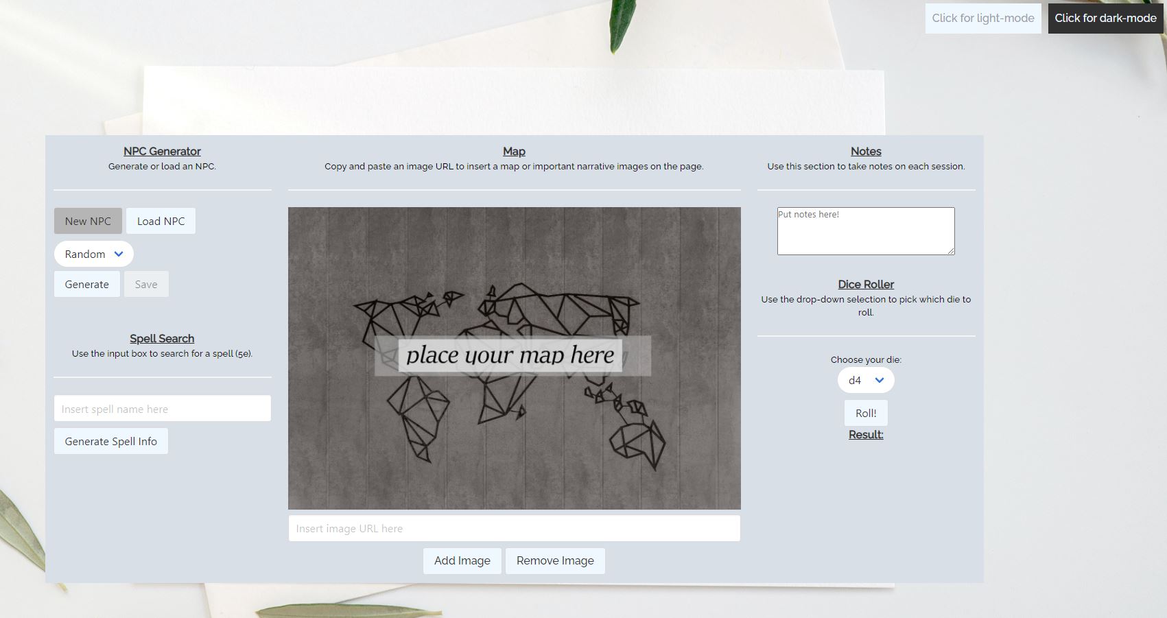 Image of Project 1- a D&D one-page tool